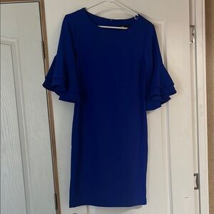 Elegant Blue Ruffle Sleeve Dress
